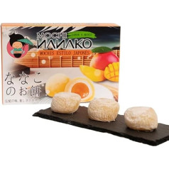 JAPON MARKET - Japoniški mochi Mango, Nanako - 180g, be glitimo - japoniški saldainiai iš lipnių ryžių su juoduoju šokoladu - Mochi dovanų dėžutėms, užkandžiams - Japonijos maistas - japoniški saldumynai