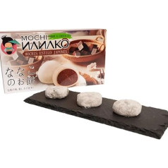 JAPON MARKET Mochi japoniškas su šokoladu Nanako 120 g Japoniški saldumynai iš lipnių ryžių su juoduoju šokoladu Mochi, skirti dovanų dėžutėms, užkandžiams Japonijos maistas Japoniški saldumynai