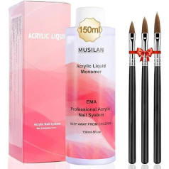 Akrilo skystis monomeras 150 ml Akrilo skystis mažai kvapo nagams Akrilo skystis su 3 vnt. akrilo teptuku Lėtai kietėjantis negeltonuojantis akrilo nagų rinkinys nagų dizainui pradedantiesiems ir