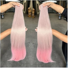 Gesundheit Pferdeschwanzverlängerung, glatte Haarverlängerungen, hitzebeständig, Kunstfaser, Kunsthaarteil for Frauen, Cosplay Körperpflege(Pink, 24inches)