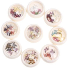 Minkissy Butterfly Nail Charms 9 dėžutės 3D nagų dailės studijos brangakmeniai Spalvingas drugelis nagų dailės akmuo, skirtas DIY manikiūro dekoravimui