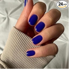 Ymxil 24 Stück kurze blaue Kunstnägel zum Aufdrücken, Gel-Finish, halbe Spitzen, 12 Größen sortiert, abnehmbar, farbecht und verformungsfrei, perfekt für Nagelkunst-Zubehör