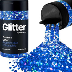 Hemway Sapphire Blue Holographic Glitter Super Chunky 115 g / 4,1 oz Milteliai Metallic Resin Craft Glitter Flake Sequins for Epoxy Tumblers, Hair Face Body Eye Nail Art Festival, DIY Party Decorations