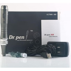 Elektrinis mikrojadrų rašiklis M8 Microneedle Pen Įkraunamas mikrojadrų rašiklis Microneedling Pen Odos priežiūros įrankių rinkinys su 2 kasetėmis 16 kontaktų (įkraunamas)