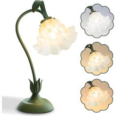 Blumen Nachttischlampe Grün Florenz Schwenkbar Tischlampe mit Stecker Kabel Schalter Schreibtischlampe Drehbare Metall Leselampe MaiglöCkchen Acryl Lampenschirm Tischleuchte für Schlafzimmer