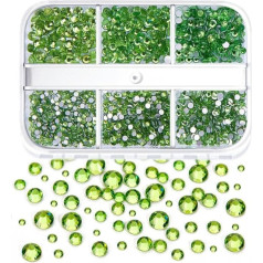 6 tinklelių rinkinys nagų apdaila Mišrios dydžio nagų deimantinis plokščias atgal Rhinestone klijai Rhinestone DIY lipdukas odos ne Hotfix kristalai Peridot