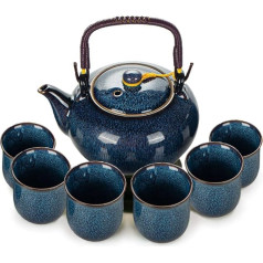 Arbatos rinkinys Kinų keramikos arbatos rinkinys, 600 ml arbatinukas ir 6 puodeliai, 120 ml Kungfu arbatos servizai, orkaitėje modifikuota glazūra, azijietiškas arbatinukas arbatos mėgėjams, mėlynas