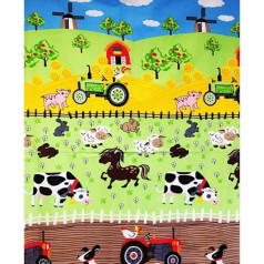 Pingianer Farm Tractor Animals 100% medvilninis audinys, vaikiškas, parduodamas metrais, amatams, siuvimo audinys (Farm, didelis, 200 x 160 cm)