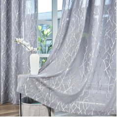 Kotile Sidabrinės užuolaidos 63 colių ilgio miegamasis Metallic Silver Tree Branch Shimmer langų užuolaidos Eyelet privatumo blizgučių pusiau Sheer 52x63 colių 2 plokštės