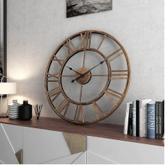 GUDEMAY Didelis senovinis sieninis laikrodis XXL, 50 cm skersmens - retro stiliaus, tylus, romėniški skaitmenys, metaliniai dekoratyviniai sieniniai laikrodžiai svetainei, virtuvei, miegamajam - aukso spalvos