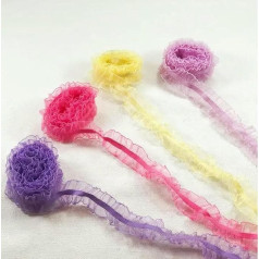 5 jardai karšto mėlyna rožinė DIY dvipusė elastinga nėrinių apdaila drabužių ruožas Ruffle audinio juostelės nėrinių priedai 2,5 cm pločio rožių