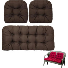 3 kėdžių pagalvėlių rinkinys, 110 x 48 cm, sėdynės pagalvėlė ir atlošo pagalvėlė kėdėms, lauko ir vidaus, pagalvėlės sodo baldams, vandeniui atspari sėdynės pagalvėlė (kava)