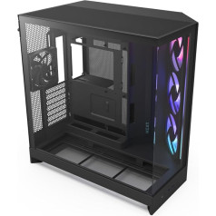 NZXT H9 Flow RGB (2025) - Didelė dviejų kamerų ATX Mid-Tower kompiuterio dėžė su 1 x 420 mm RGB ventiliatoriumi ir 1 x 120 mm ventiliatoriumi - 420 mm radiatoriaus palaikymas - grūdintas stiklas - juoda