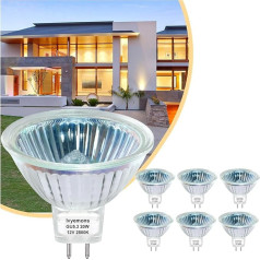 Ivyemons GU5.3 halogeninė 12 V lemputė, reguliuojamas apšvietimas, 6 halogeninių 12 V 20 W GU 5.3 didelio našumo CRI100, 300LM lemputė MR16 šiltai balta 2800 K su GU5.3 cokoliu, MR16 12 V 20 W, skirta kraštovaizdžio apšvietimui, įleidžiamas ap