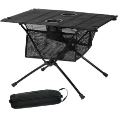 QWORK® Lengvas sulankstomas stovyklavimo stalas su gėrimų laikikliu, 60 x 40 x 38 cm, aliuminis ir Oksfordo audinys