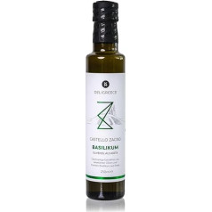 DELIGREECE - Castello Zacro Bazilikų alyvuogių aliejus | Šalto spaudimo alyvuogių aliejus su šviežiais bazilikais Vaisingas bazilikų aliejus iš Kretos idealiai tinka salotoms, makaronams ir šaltai virtuvei | 250ml