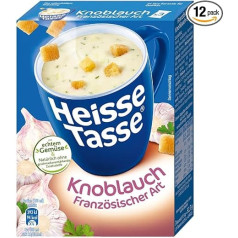 Karšta puodelis prancūziškos česnakinės sriubos - paruošta vos per 2 minutes, tereikia įpilti karšto vandens - puikus sriubos užkandis (12 vnt.)