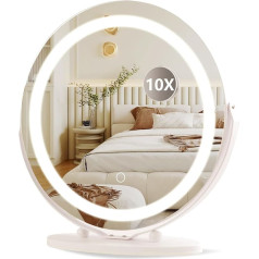 moderntop Holivudo kosmetikos veidrodis su apšvietimu, 48 cm apvalus LED makiažo veidrodis su 3 apšvietimo režimais, 10 kartų didinimu, jutikliniu valdymu, reguliuojamu apšvietimu, 360° pasukimu, skirtas miegamajam ir