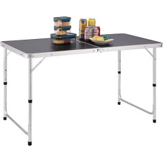 BAKAJI stovyklavimo stalas Picnic Grey su reguliuojamo aukščio aliuminio rėmo sulankstymo sistema su nešiojimo rankena, idealiai tinka naudoti sode ir lauke 60 x 120 x 70 cm