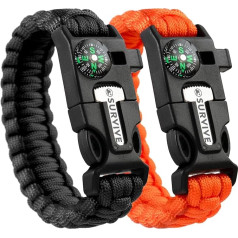SURVIVE Paracord apyrankė 2 dalių avarinio išgyvenimo rinkinys Ugnies paleidiklis Kompasas Švilpukas 2.6-3M Nepertraukiama gija Flint plieno grandiklis 5 in 1