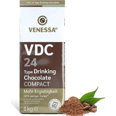 VENESSA VDC 24 geriamasis šokoladas 1 kg, 24 % aukščiausios kokybės kakavos ir pieno milteliai karštiems gėrimams gaminti, šiek tiek saldūs, kreminės konsistencijos