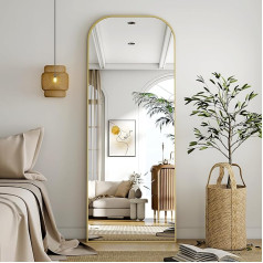 BEAUTYPEAK Minimalistinio rėmo stovintis veidrodis, sieninis arba laisvai pastatomas veidrodis, atsparus dužimui, didelis sieninis veidrodis miegamajam, prieškambariui, svetainei, auksinis, 142 x 52 cm