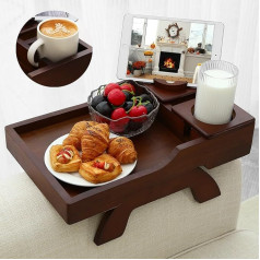 Bambootray Sofos puodelio laikiklis, 4 in 1 šoninė sofos rankų atrama su telefono ir kilimėlio laikikliu, sofos laikiklis ant šoninio staliuko plačioms sofoms, tinka namų gėrimams, nuotolinio valdymo pultui ir užkandžiams