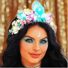 Fashband Boho stiliaus LED tiaros ir karūnos su jūrų žvaigždėmis, ryškiaspalvės kriauklių galvos juostos nuotakai, jūrų žvaigždžių galvos apdangalai paplūdimio vestuvėms moterims