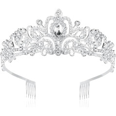 Raxfekro Moterų vestuvinė tiara, nuotakos karūna, krištolo karūna, kristalų karūna, kristalų karūna, vestuvių tiara vestuvėms, pokyliams, vakarėliams, princesių vakarėliams, gimtadienio vakarėliams ir kt.