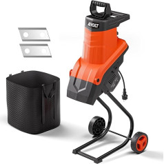 AIVOLT elektrinis sodo smulkintuvas, peilių smulkintuvas, medienos smulkintuvas, 2500 W, 45 mm šakų storio, su 50 l surinkimo maišu ir atsarginių peilių pora