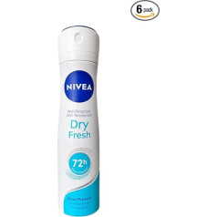 NIVEA Dry Fresh dezodorantas purškiamasis 6 x 150 ml moteriškas kvapusis gaiviklis, saugiai apsaugantis per 72 val., dezodorantas purškiamasis antiperspirantas be alkoholio ir Dermatestat, suteikiantis malonų gaivos pojūtį