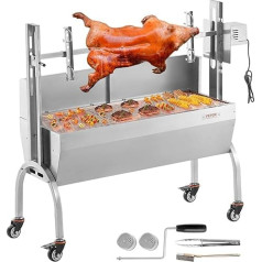 VEVOR ėrienos kepsninė, kiaulės kepsninė, kepsninė su iešmais, 90 kg valcavimo BBQ medžio anglių kepsninė su iešmais kiaulėms, ėriukams, ožkoms, elektrinis 52 W variklis, nerūdijančio plieno kepsninė su priekiniu stiklu