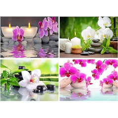 5D Deimantinė tapyba 4 pakuotės 50 x 40 cm Deimantinė tapyba Orchidėjos Deimantinė tapyba Paveikslėliai Suaugusiųjų Orchidėjos Violetinis paveikslas Orchidėja Drobė Orchidėja Phalaenopsis Deimantinė tapyba Gėlės Baltoji orchidėja