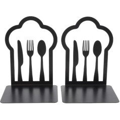 1 Pora Bookends Heavy Duty Metal Bookend Unikalus peilio šakutės dizainas Knygos kamštis laikiklis virtuvei Namų mokykla Biuro biblioteka (juoda)