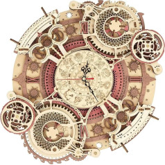ROKR 3D medinė dėlionė Zodiako sieninis laikrodis suaugusiems vaikams nuo 14 metų Medinės konstrukcijos rinkinys Retro dekoracijos dovanos 168 dalių Zodiako sieninis laikrodis