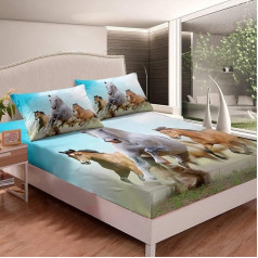 Žirgo prigludęs paklodė 90 x 200 cm Galopuojantys arkliai spausdinti lovos paklodė vaikams moterims vyrams 3D laukinių gyvūnų modelio prigludęs paklodė laukinės gamtos stilius su 1 užvalkalu pagalvei