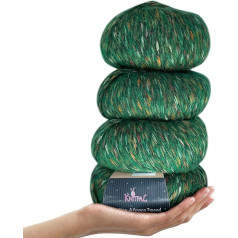 KnitPal Cotton Alpaca Tweed 3 DK Light Medium 4 kamuoliukai, iš viso 200 g itin minkštas pūkuotas mišinys mezgimui ir nėrimui, kepurėms, šalikams, drabužiams, antklodėms, smaragdo žalia