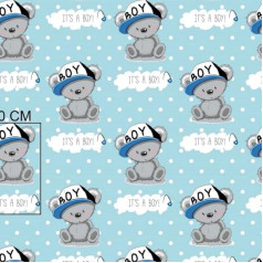 Pingianer Teddy Bear, Boy Girl, 100 % medvilninis audinys, Vaikiškas, Parduodamas metrais, Amatas, Siuvimo audinys (It's a Boy Blue, 300 x 160 cm)