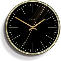 JONES CLOCKS Twilight Gold sieninis laikrodis Šiuolaikinio dizaino poliruotas korpusas ir juodas žymėjimo ciferblatas 30 cm skersmens
