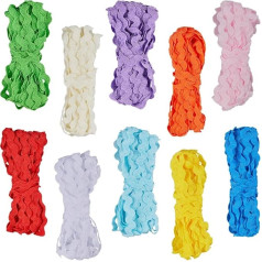 10 Spalva 50 m RIC Rac Trim juostelės Zigzago audinio bangos Siuvimo lenkimo kutai apdaila 5 ~ 8,5 mm pločio pynės virvės papuošalai gėlių kūrimo vestuvių nėrinių amatai