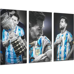 Cuadros Cámara 3 paveikslėlių rinkinys Modernus gyvenamasis kambarys Miegamojo kambarys Spausdinti ant medžio su pakabuku Futbolas Messi Argentina (97 x 62 cm)