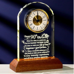 Arikyrist Crystal 90-ojo gimtadienio laikrodis Dovanos moterims 90 metų Unikalios gimtadienio dovanos jai su šilta medine baze Specialus gimtadienio ornamentas Kvarcinis laikrodis