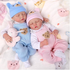 JIZHI Reborn lėlės Dvynės mergaitės 20 colių 50 cm realistinės kūdikių lėlės Realus išvaizdos realistinis naujagimio kūdikio minkštas kūnas Lifelike Baby lėlės (Bear)