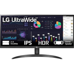 LG UltraWide™ 29WQ60A-B itin platus 29 colių kompiuterio monitorius - IPS skydelis, UWFHD raiška (2560 x 1080), 5 ms GtG 100 Hz, HDR 10, sRGB 99 %, 