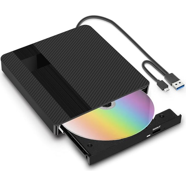 BNEHHHOV Išorinis DVD diskas, USB 3.0 Type-C išorinis CD DVD įrašymo įrenginys, CD DVD +/-RW nešiojamasis išorinis CD diskas, skirtas nešiojamiesiems kompiuteriams, staliniams kompiuteriams, 