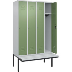 C + P Möbelsysteme C+P | Spind Classic Plus Sitzbank | 4 Abteile | lichtgrau/resedagrün | B 1200 mm | Zylinderschloss | auskragend | Kunststoff
