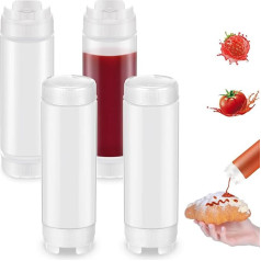 QuZCarious išspaudžiami buteliukai, pakartotinai pripildomi, 590 ml, prieskonių išspaudžiami buteliukai, apverstas plastikinis dozatorius, išspaudžiamas buteliukas padažams, kečupui, grietinei, savaime užsidarantis sirupo dozatorius šeimai,