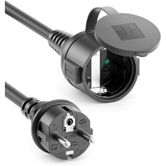 deleyCON 5 m lauko prailginimo kabelis Maitinimo kabelis IP44 (H07RN-F 3G1,5 mm²) Maitinimo prailginimo guminis kabelis, atsparus oro sąlygoms, skirtas naudoti lauke - apsauginis kištukas su kištukiniu lizdu - juodas