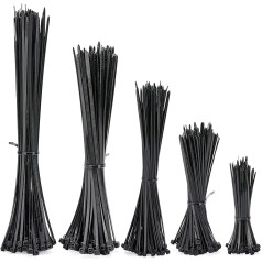 INTMALTE Kabelių kaklaraiščiai, 500 vienetų plastikinių kabelių kaklaraiščių Sunkioji pareiga savarankiškai užrakinti mažus nailono kabelių kaklaraiščius, skirtus namų biurui, sodui, įvairių dydžių 100 mm 150 mm 250 mm (dydis 1, juoda)