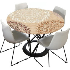 Morbuy Lauko staltiesė, apvali 120 cm, elastinga apvali skalbiama staltiesė, atspari vandeniui Lotoso efekto sodo staltiesė, smėlio spalvos Mandalos staltiesė, idealiai tinka 100 cm - 110 cm